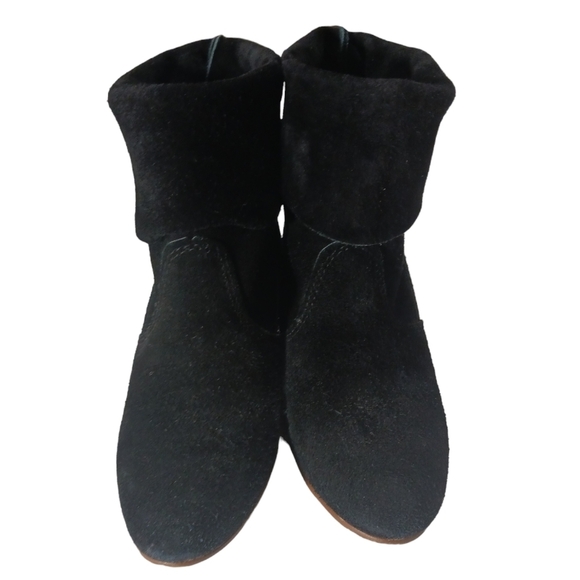 Convertable Black Suede Fold Down Ankle Boots Booties - Picture 10 of 13